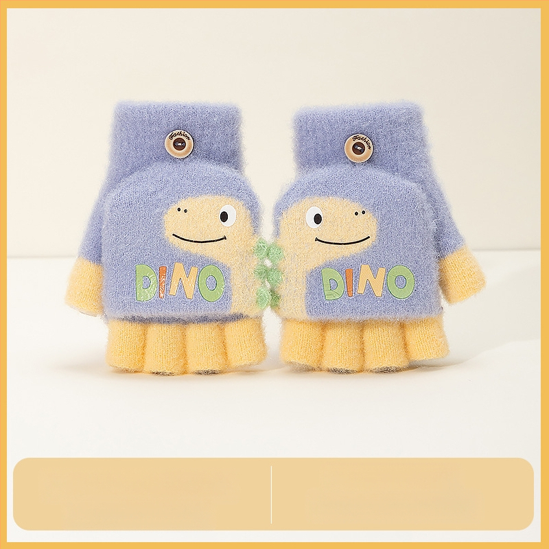 Sügis-talvised poolsõrmega ülespööratavad sõrmedeta kootud lasteaiapoiste paksendatud ja soojad talvised multifilmidest villased lastekindad