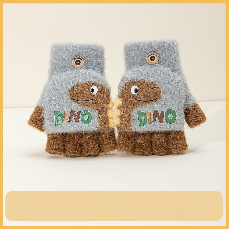 Sügis-talvised poolsõrmega ülespööratavad sõrmedeta kootud lasteaiapoiste paksendatud ja soojad talvised multifilmidest villased lastekindad