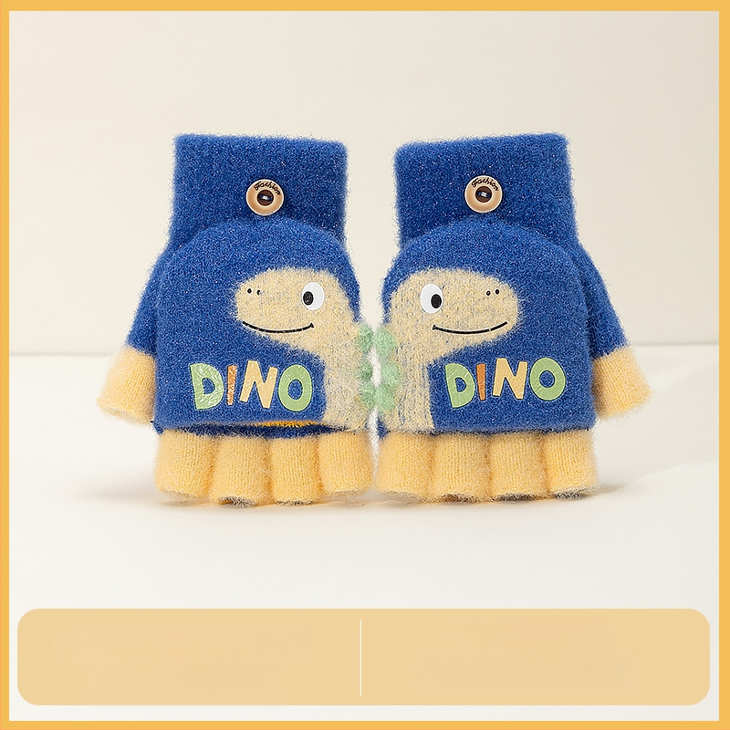 Sügis-talvised poolsõrmega ülespööratavad sõrmedeta kootud lasteaiapoiste paksendatud ja soojad talvised multifilmidest villased lastekindad