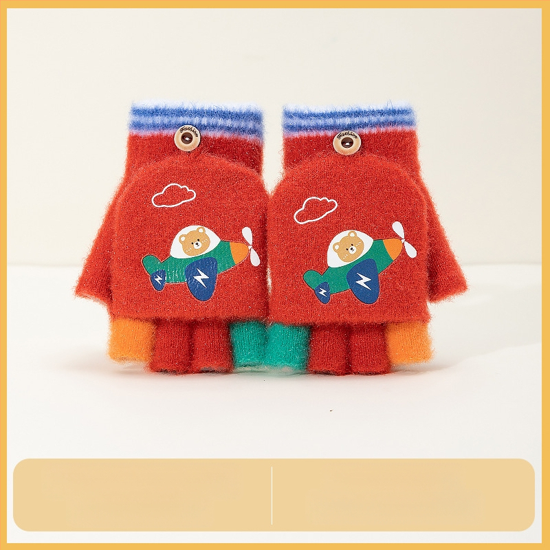 Sügis-talvised poolsõrmega ülespööratavad sõrmedeta kootud lasteaiapoiste paksendatud ja soojad talvised multifilmidest villased lastekindad