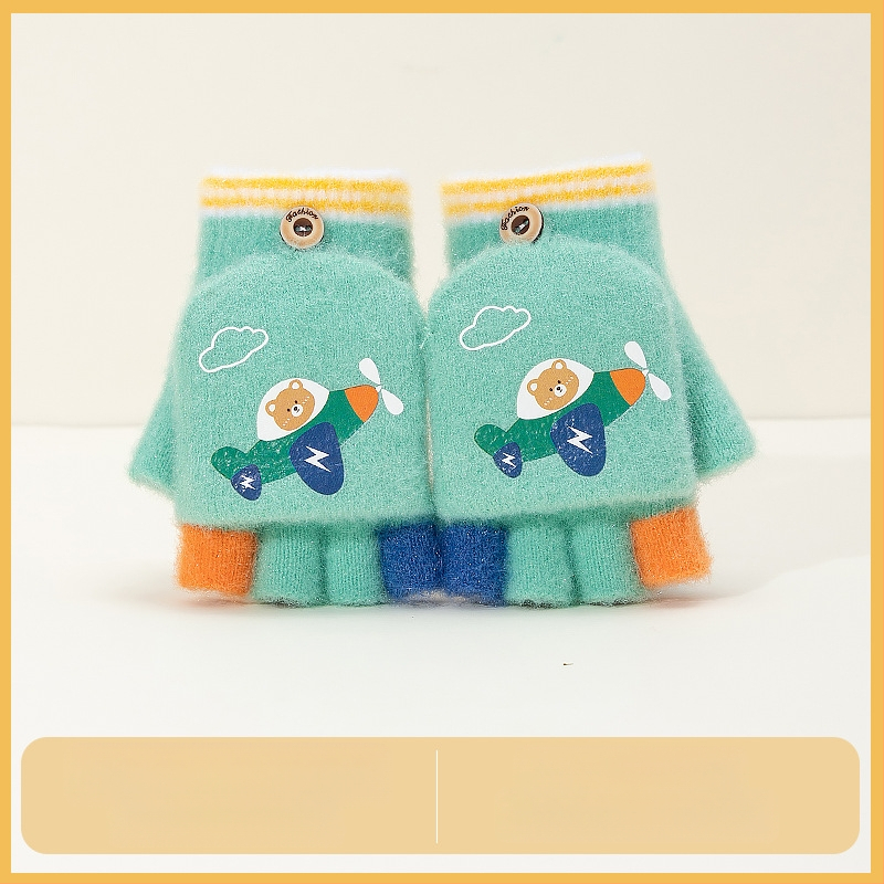 Sügis-talvised poolsõrmega ülespööratavad sõrmedeta kootud lasteaiapoiste paksendatud ja soojad talvised multifilmidest villased lastekindad