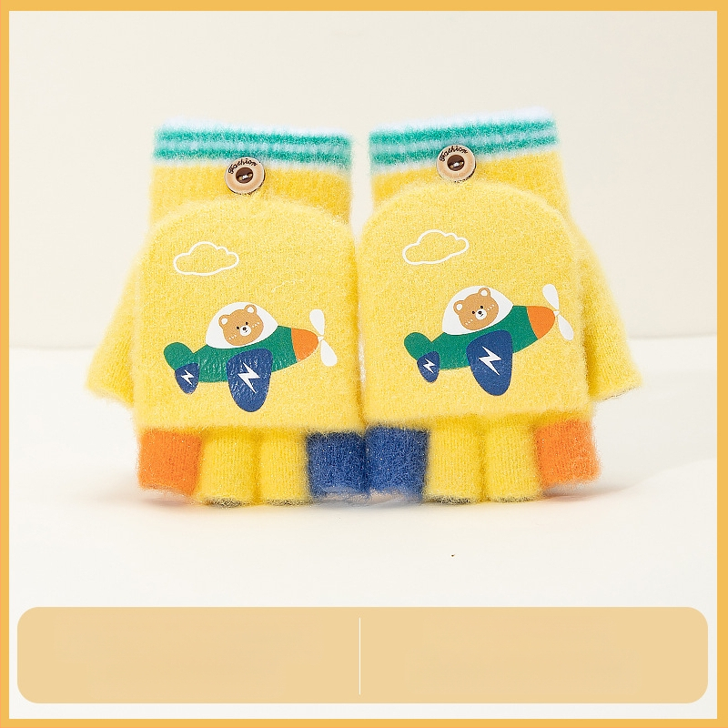 Sügis-talvised poolsõrmega ülespööratavad sõrmedeta kootud lasteaiapoiste paksendatud ja soojad talvised multifilmidest villased lastekindad