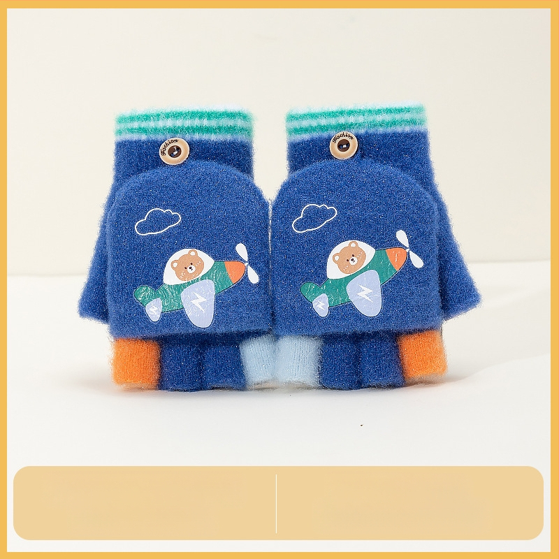 Sügis-talvised poolsõrmega ülespööratavad sõrmedeta kootud lasteaiapoiste paksendatud ja soojad talvised multifilmidest villased lastekindad