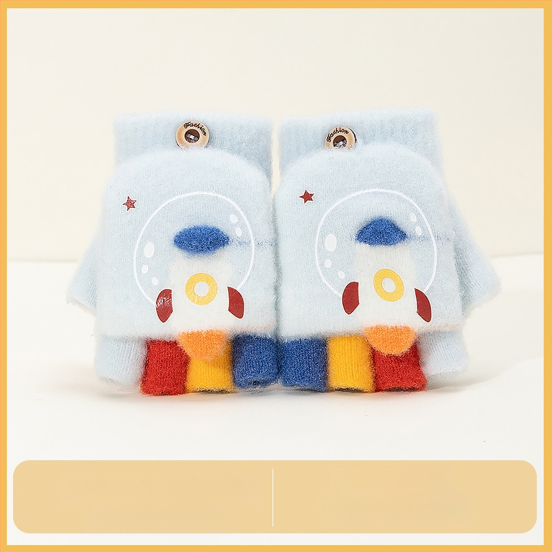 Sügis-talvised poolsõrmega ülespööratavad sõrmedeta kootud lasteaiapoiste paksendatud ja soojad talvised multifilmidest villased lastekindad