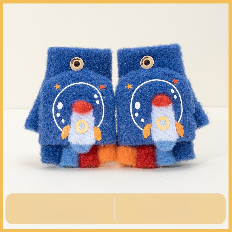 Sügis-talvised poolsõrmega ülespööratavad sõrmedeta kootud lasteaiapoiste paksendatud ja soojad talvised multifilmidest villased lastekindad