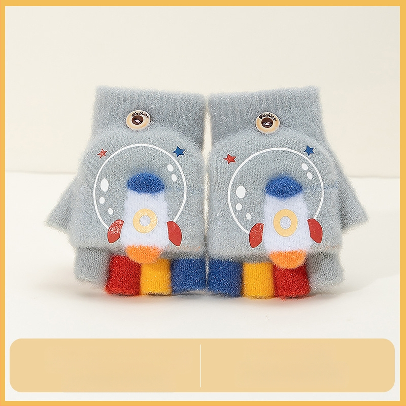 Sügis-talvised poolsõrmega ülespööratavad sõrmedeta kootud lasteaiapoiste paksendatud ja soojad talvised multifilmidest villased lastekindad