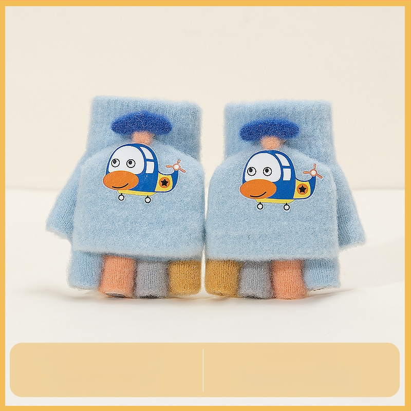 Sügis-talvised poolsõrmega ülespööratavad sõrmedeta kootud lasteaiapoiste paksendatud ja soojad talvised multifilmidest villased lastekindad