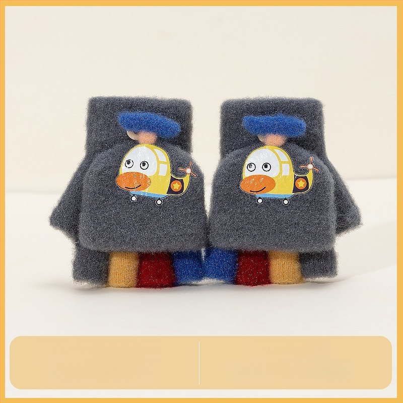 Sügis-talvised poolsõrmega ülespööratavad sõrmedeta kootud lasteaiapoiste paksendatud ja soojad talvised multifilmidest villased lastekindad