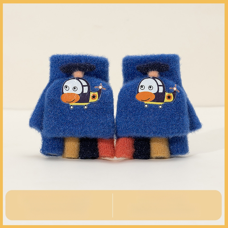 Sügis-talvised poolsõrmega ülespööratavad sõrmedeta kootud lasteaiapoiste paksendatud ja soojad talvised multifilmidest villased lastekindad