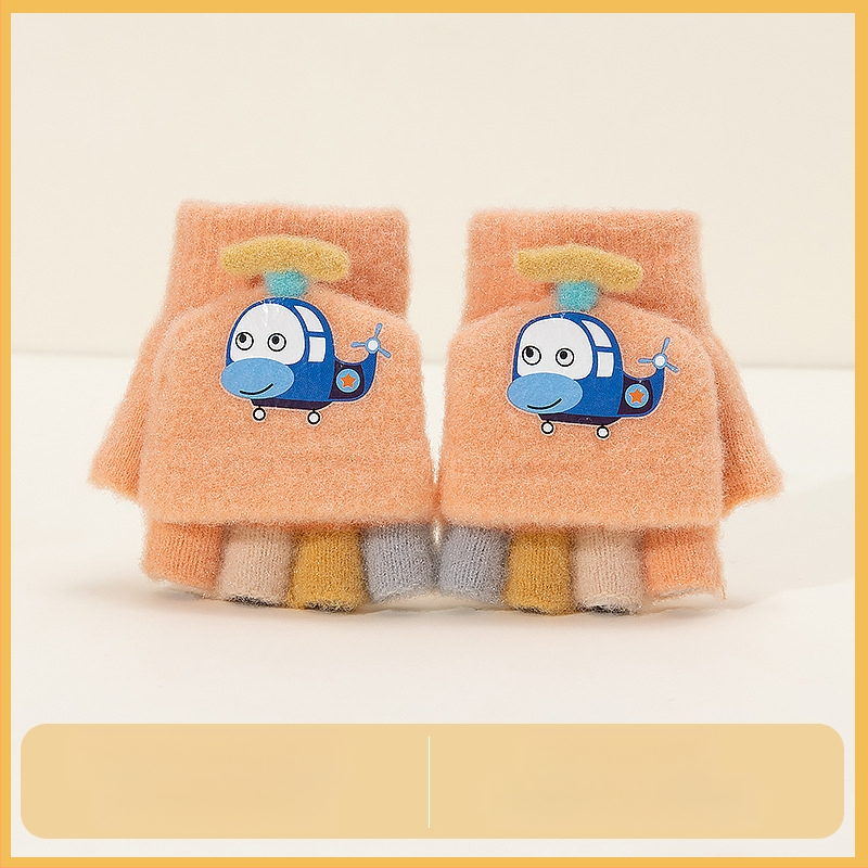 Sügis-talvised poolsõrmega ülespööratavad sõrmedeta kootud lasteaiapoiste paksendatud ja soojad talvised multifilmidest villased lastekindad