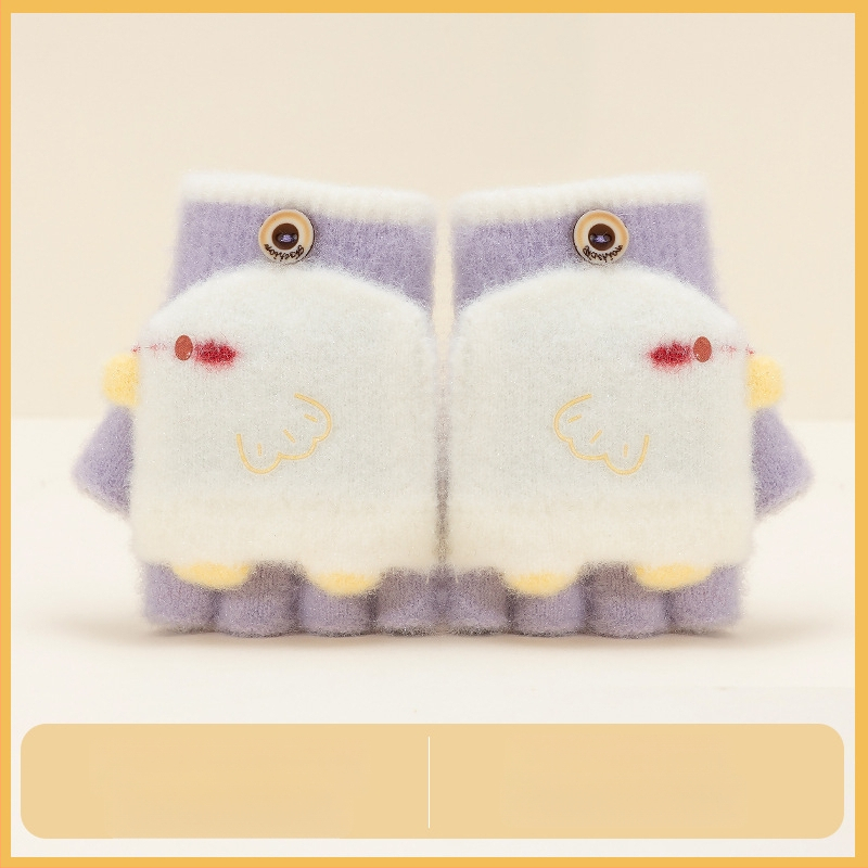 Sügis-talvised poolsõrmega ülespööratavad sõrmedeta kootud lasteaiapoiste paksendatud ja soojad talvised multifilmidest villased lastekindad