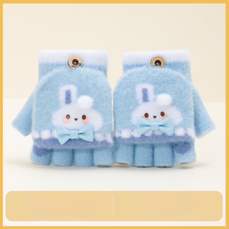 Sügis-talvised poolsõrmega ülespööratavad sõrmedeta kootud lasteaiapoiste paksendatud ja soojad talvised multifilmidest villased lastekindad