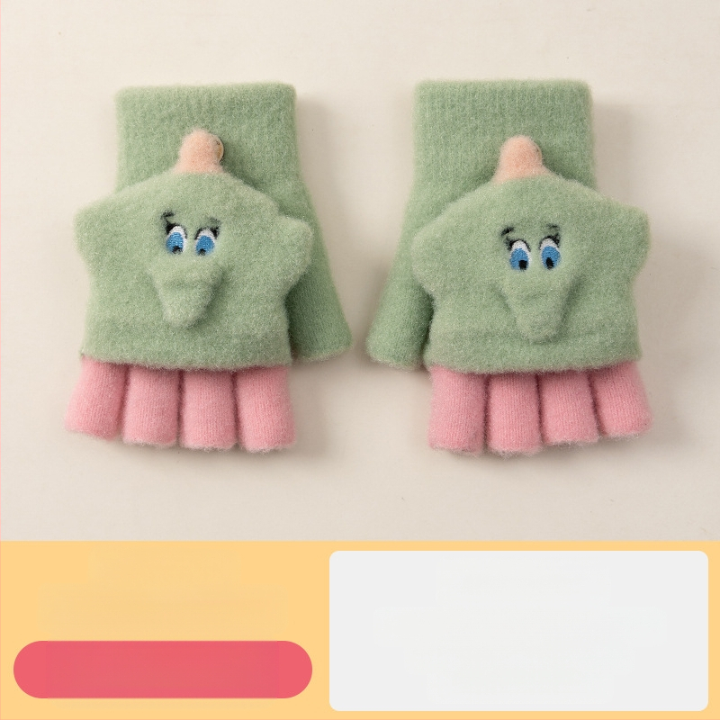 Sügis-talvised poolsõrmega ülespööratavad sõrmedeta kootud lasteaiapoiste paksendatud ja soojad talvised multifilmidest villased lastekindad