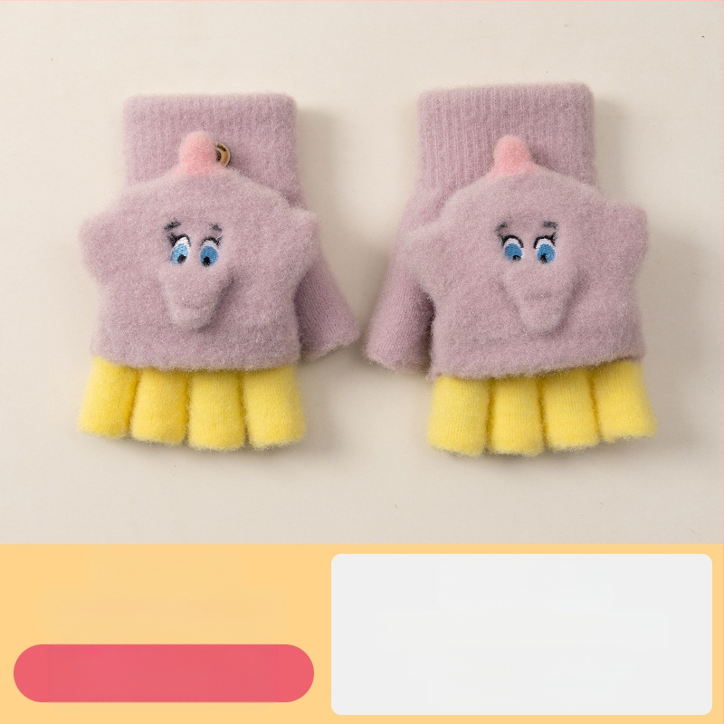 Sügis-talvised poolsõrmega ülespööratavad sõrmedeta kootud lasteaiapoiste paksendatud ja soojad talvised multifilmidest villased lastekindad