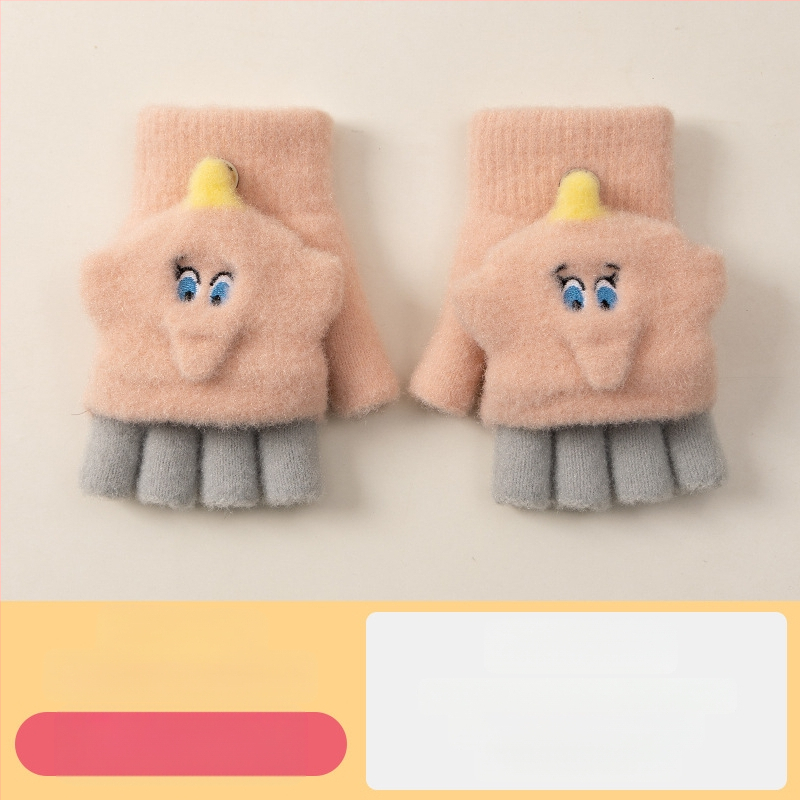 Sügis-talvised poolsõrmega ülespööratavad sõrmedeta kootud lasteaiapoiste paksendatud ja soojad talvised multifilmidest villased lastekindad