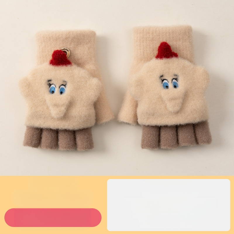 Sügis-talvised poolsõrmega ülespööratavad sõrmedeta kootud lasteaiapoiste paksendatud ja soojad talvised multifilmidest villased lastekindad