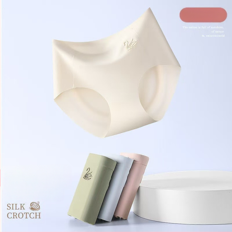 Ženske gaćice od ledene svile, srednjeg struka, za podizanje trbuha, tanke, prozračne, visokoelastične, 3D Apple, za bokove, od čistog pamuka, bakteriostatske, za međunožje, bez tragova