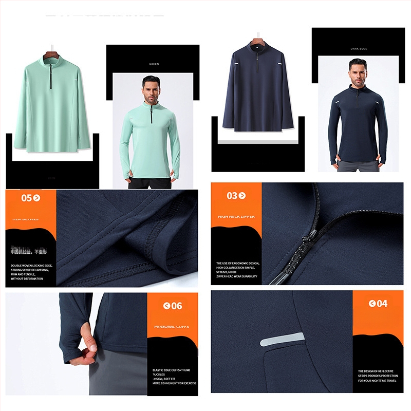 Sügis- ja talvespordi pikkade varrukatega meeste T-särk, poolpikk lukuga jooksuriided, õues kasutamiseks mõeldud treeningriided, hingavad elastsed ja kiiresti kuivavad riided