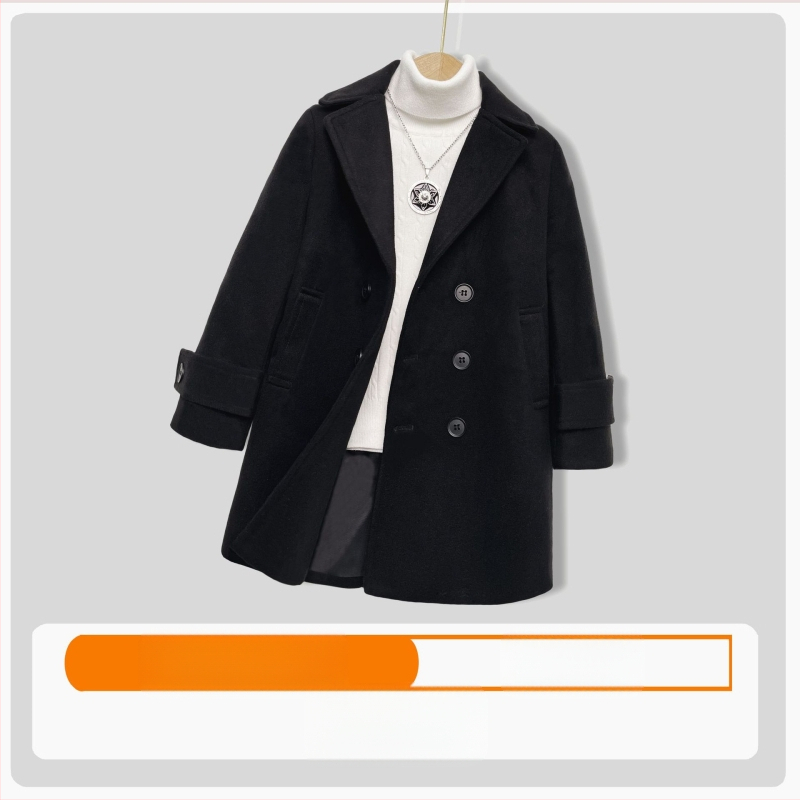 Palton de lână pentru băieți, din bumbac și îngroșare, palton de lână de toamnă și de iarnă, palton cald de lână cu rever în stil coreean pentru copii