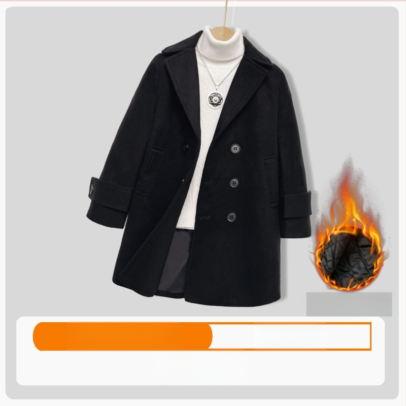 Palton de lână pentru băieți, din bumbac și îngroșare, palton de lână de toamnă și de iarnă, palton cald de lână cu rever în stil coreean pentru copii