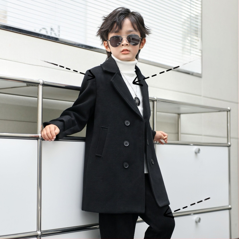 Palton de lână pentru băieți, din bumbac și îngroșare, palton de lână de toamnă și de iarnă, palton cald de lână cu rever în stil coreean pentru copii