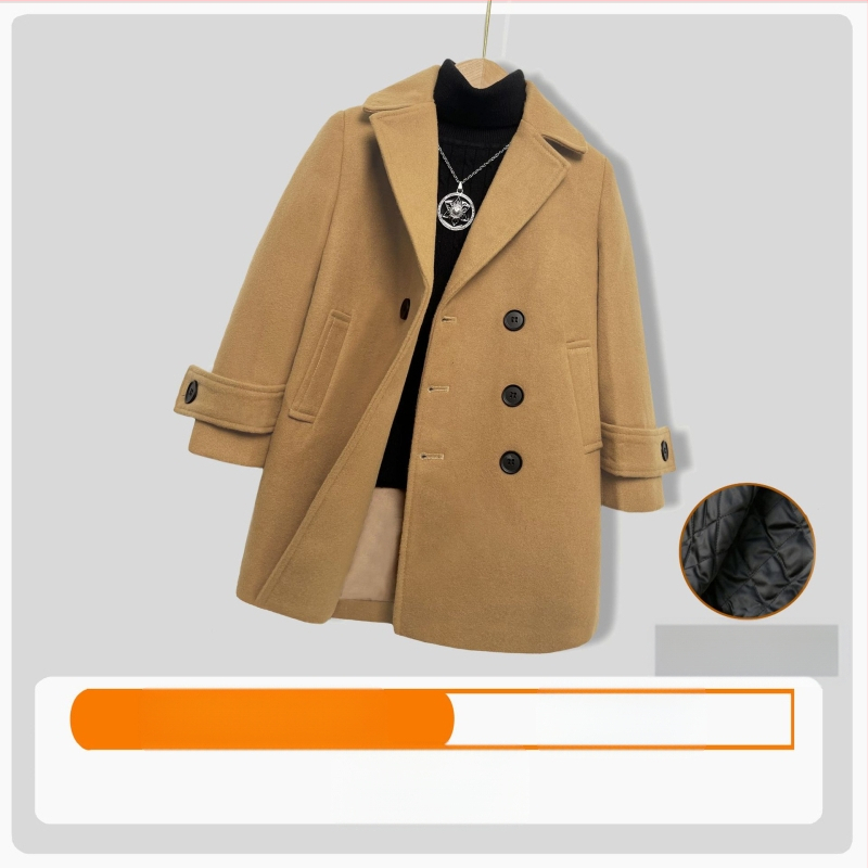 Palton de lână pentru băieți, din bumbac și îngroșare, palton de lână de toamnă și de iarnă, palton cald de lână cu rever în stil coreean pentru copii