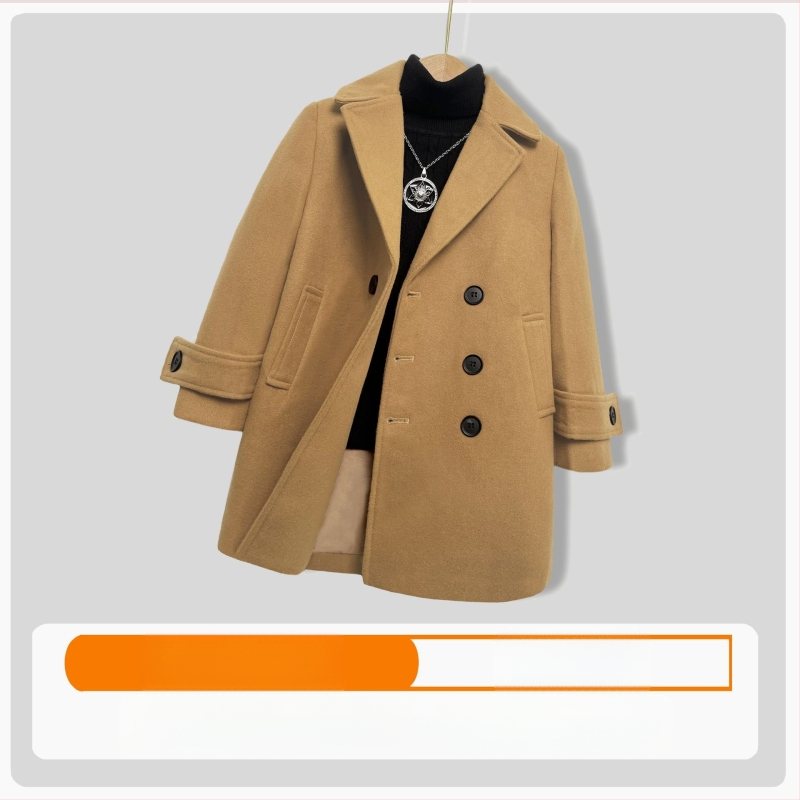 Palton de lână pentru băieți, din bumbac și îngroșare, palton de lână de toamnă și de iarnă, palton cald de lână cu rever în stil coreean pentru copii