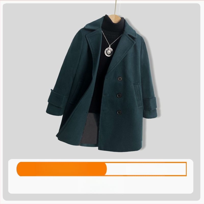 Palton de lână pentru băieți, din bumbac și îngroșare, palton de lână de toamnă și de iarnă, palton cald de lână cu rever în stil coreean pentru copii