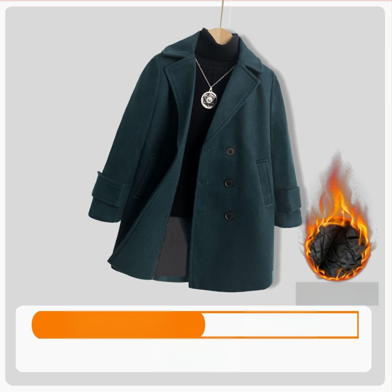 Palton de lână pentru băieți, din bumbac și îngroșare, palton de lână de toamnă și de iarnă, palton cald de lână cu rever în stil coreean pentru copii