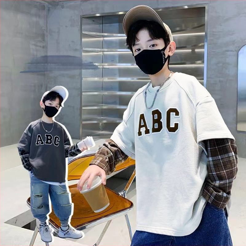 Poiste kampsunid, lahtised, laste võltskaheosalised kevad- ja sügisriided, keskmised ja suured, laste 2024. aasta uued poiste topid, moekad kevadriided