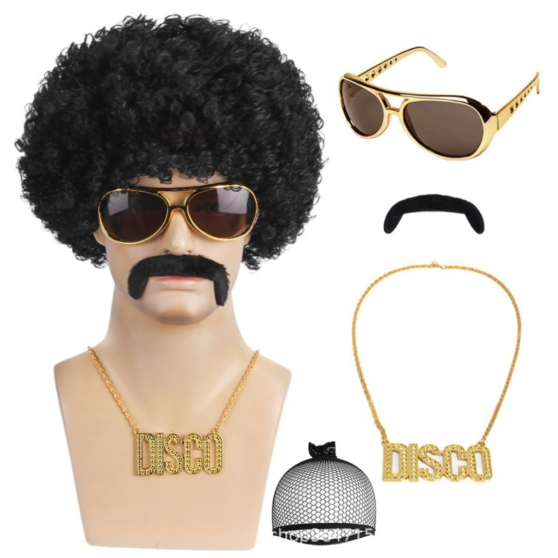 Χίπικο vintage Halloween καρναβάλι χίπικο πάρτι περούκα πολυτελείας γυαλιά κολιέ γενειάδα κοστούμι