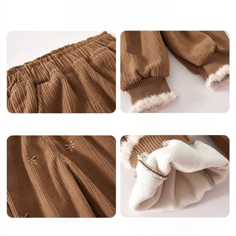 Djevojačke hlače s flis podstavom, jesenske i zimske, zapadnjački stil, ležerne hlače za bebe, dječja zimska odjeća, ležerna vanjska odjeća s zadebljanim nogavicama