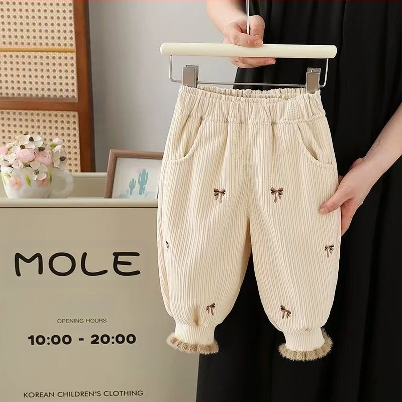 Djevojačke hlače s flis podstavom, jesenske i zimske, zapadnjački stil, ležerne hlače za bebe, dječja zimska odjeća, ležerna vanjska odjeća s zadebljanim nogavicama