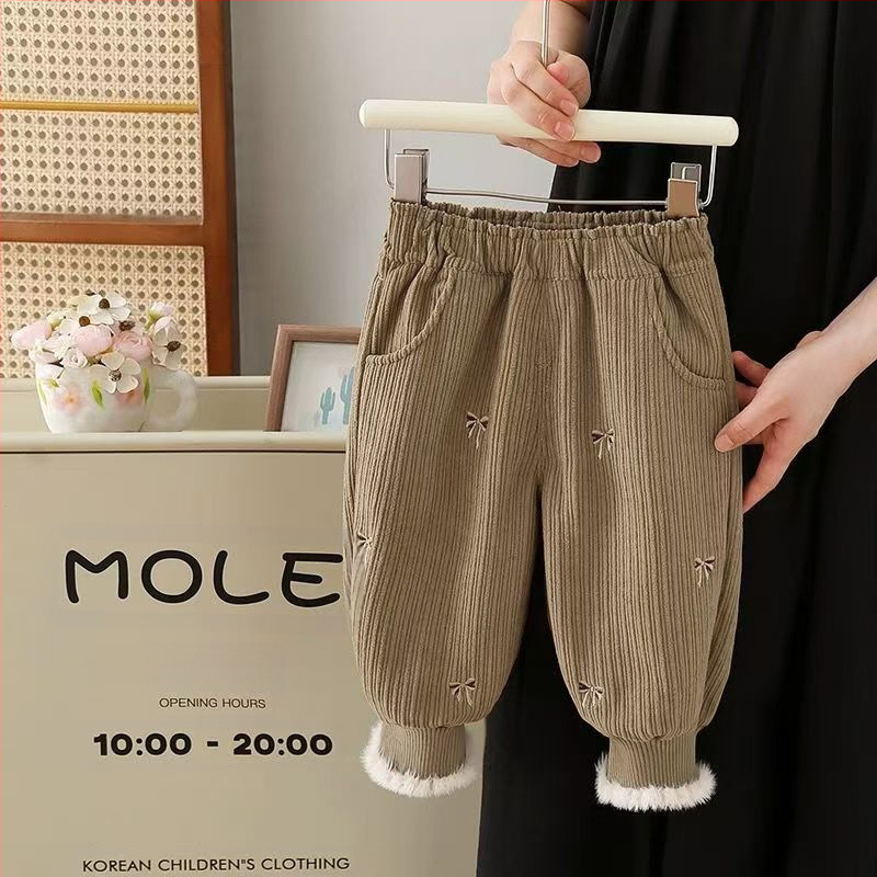 Djevojačke hlače s flis podstavom, jesenske i zimske, zapadnjački stil, ležerne hlače za bebe, dječja zimska odjeća, ležerna vanjska odjeća s zadebljanim nogavicama