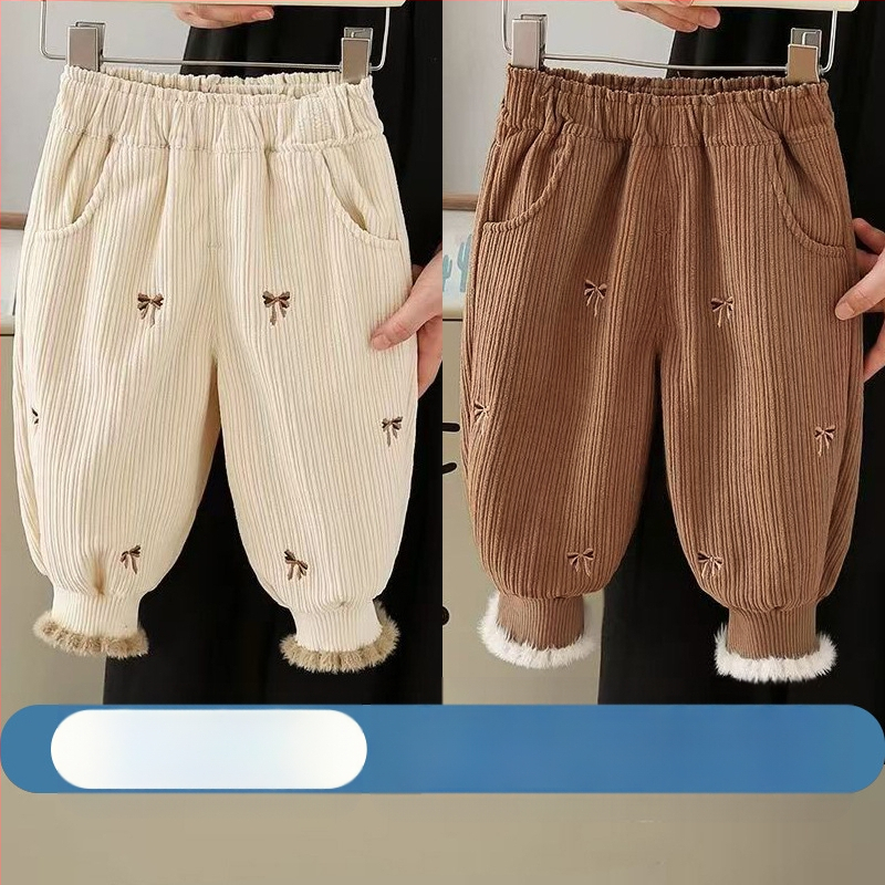 Djevojačke hlače s flis podstavom, jesenske i zimske, zapadnjački stil, ležerne hlače za bebe, dječja zimska odjeća, ležerna vanjska odjeća s zadebljanim nogavicama