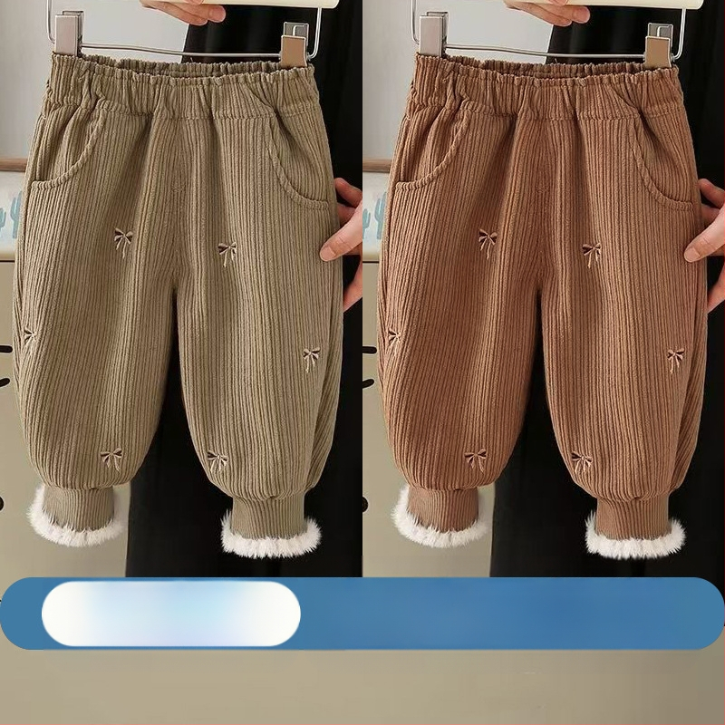 Djevojačke hlače s flis podstavom, jesenske i zimske, zapadnjački stil, ležerne hlače za bebe, dječja zimska odjeća, ležerna vanjska odjeća s zadebljanim nogavicama