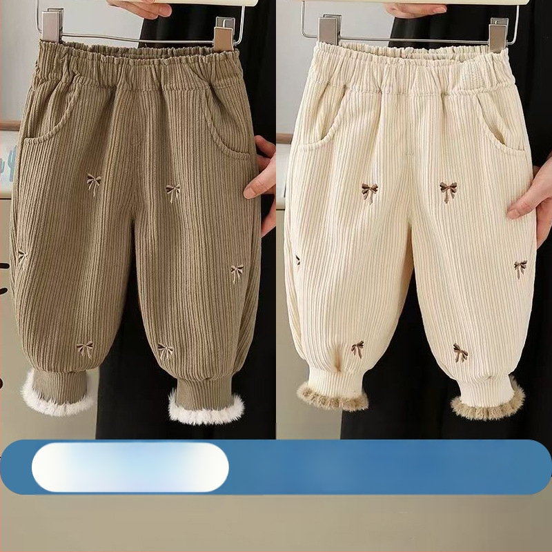 Djevojačke hlače s flis podstavom, jesenske i zimske, zapadnjački stil, ležerne hlače za bebe, dječja zimska odjeća, ležerna vanjska odjeća s zadebljanim nogavicama