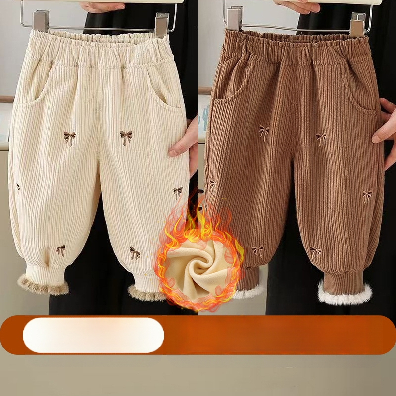 Djevojačke hlače s flis podstavom, jesenske i zimske, zapadnjački stil, ležerne hlače za bebe, dječja zimska odjeća, ležerna vanjska odjeća s zadebljanim nogavicama