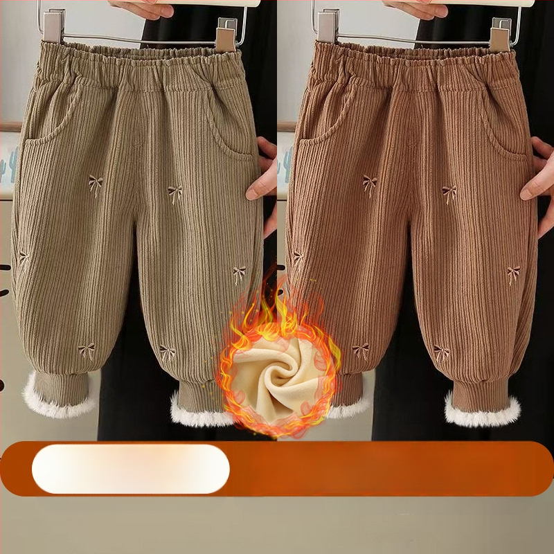 Djevojačke hlače s flis podstavom, jesenske i zimske, zapadnjački stil, ležerne hlače za bebe, dječja zimska odjeća, ležerna vanjska odjeća s zadebljanim nogavicama
