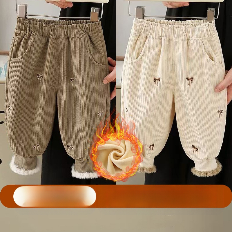 Djevojačke hlače s flis podstavom, jesenske i zimske, zapadnjački stil, ležerne hlače za bebe, dječja zimska odjeća, ležerna vanjska odjeća s zadebljanim nogavicama