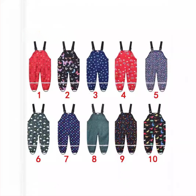 Naujos mažo ir vidutinio dydžio berniukų ir mergaičių kūdikių žaidimų vandens kelnės su vaikiškomis dirželiais, įvairiaspalvės margintos lietaus kelnės, skirtos lauko puolimo kelnėms, urmu