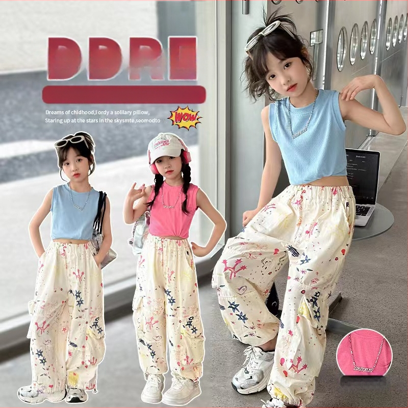 Ljetne tanke 2024. Nove dječje ženske hlače, dječja ljetna odjeća, modni kombinezoni, velike dječje proljetne i ljetne široke ležerne hlače