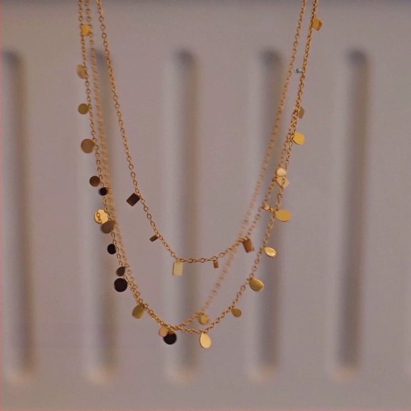 Värvivaba titaanterasest Super Flash sädelevate veepiiskadega väike ümmargune kaelakee naistele, virnastatud väikese ruudukujulise rangluu ketiga kaelakee