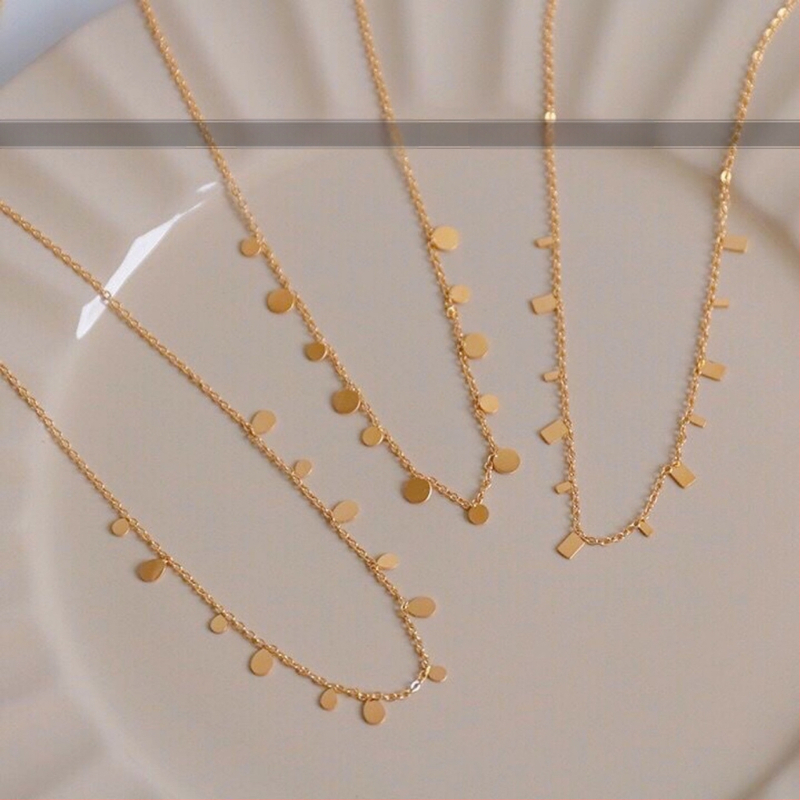 Värvivaba titaanterasest Super Flash sädelevate veepiiskadega väike ümmargune kaelakee naistele, virnastatud väikese ruudukujulise rangluu ketiga kaelakee