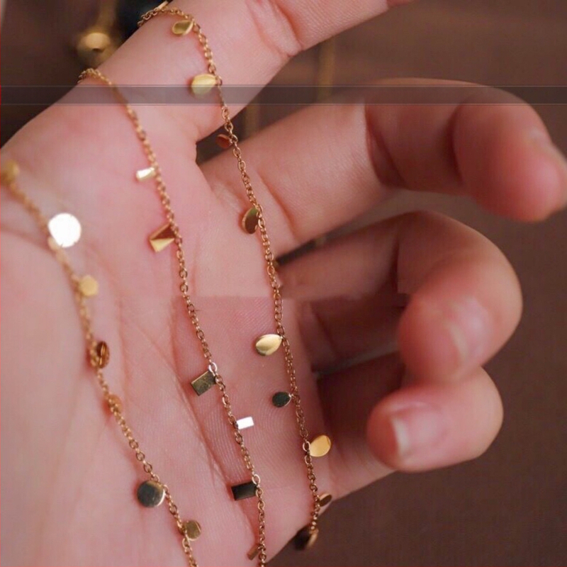 Värvivaba titaanterasest Super Flash sädelevate veepiiskadega väike ümmargune kaelakee naistele, virnastatud väikese ruudukujulise rangluu ketiga kaelakee