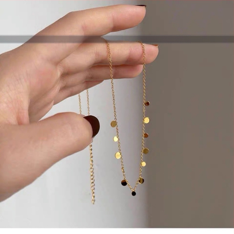 Värvivaba titaanterasest Super Flash sädelevate veepiiskadega väike ümmargune kaelakee naistele, virnastatud väikese ruudukujulise rangluu ketiga kaelakee