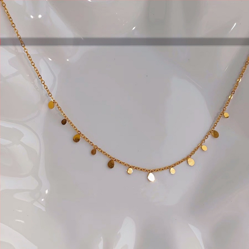 Värvivaba titaanterasest Super Flash sädelevate veepiiskadega väike ümmargune kaelakee naistele, virnastatud väikese ruudukujulise rangluu ketiga kaelakee