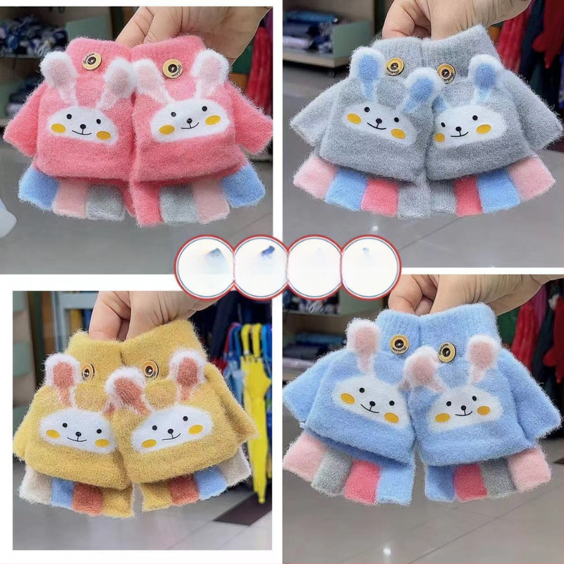 Laste väikeste jänesekindad sügis- ja talvebeebipoistele ja -tüdrukutele paksendatud soojad laste viie sõrmega algkooliõpilaste kirjutamiskindad poole sõrmega pööramiseks