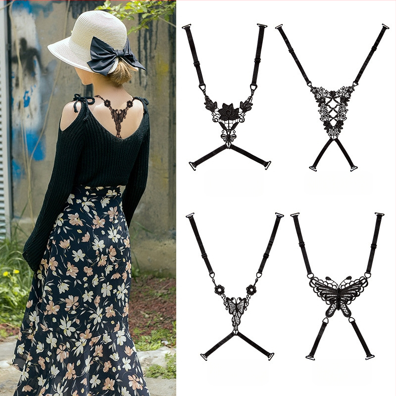 Permatoma nematoma pečių juosta Nėriniuota tuščiavidurė liemenėlė su kryžiumi Dviguba pečių dengiamoji juosta Vidinė juosta Plonas neslystantis diržas