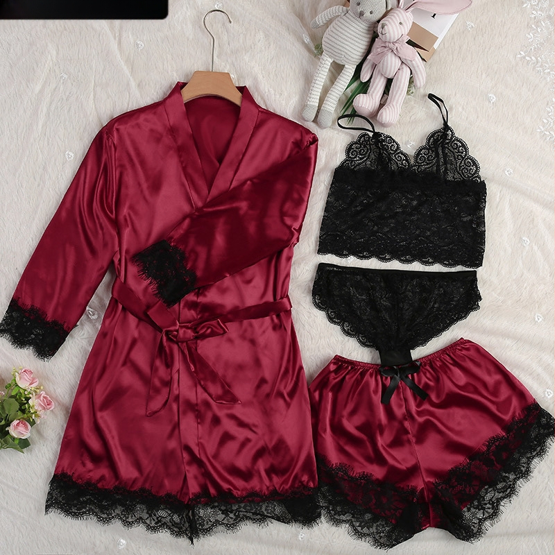 Eksplozije Vanjska trgovina plus size Ženska kućna odjeća Spavaćice Kratke hlače Remen Čipkasto odijelo Pidžame od četiri dijela Žene